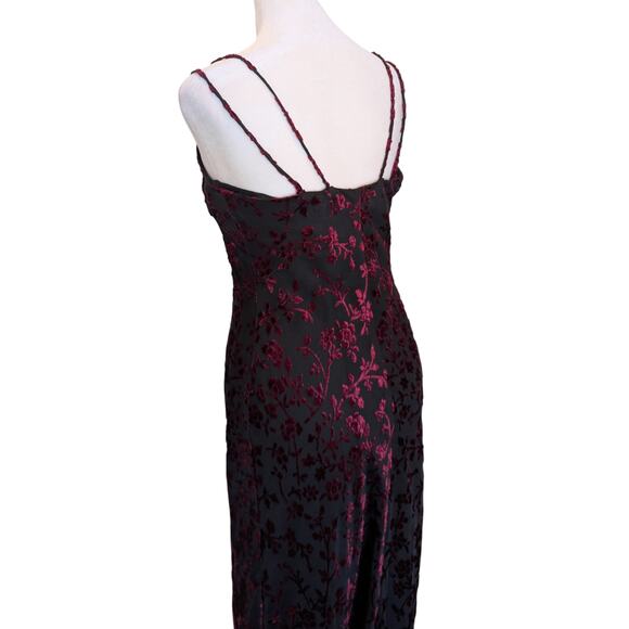Vintage Hugo Buscati Burgundy Floral Velvet Double Strap Dress Size 4 - Picture 4 of 5
